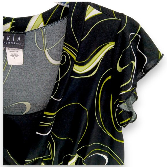 JKLA Women's Top- SMALL- Black-Green-Cream-Dressy-Casual-Short sleeve-loose - Picture 5 of 9